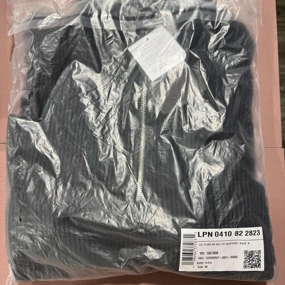 New Plush Rib Half Zip Sweatshirt Black - Picture 3 of 5